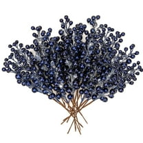Briful 20 PCS 8.7"Artificial Christmas Berry Picks Faux Berry Stems Spray with Glitter Paillette for DIY Crafts Wreath Garland Party Christmas Ornaments Décor Blue