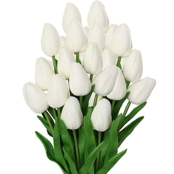 Briful 20Pcs Tulips Artificial Flowers 13.5" Fake White Tulips Faux Flowers Bulk for Vase Centerpieces Home Decor Wedding Bouquet