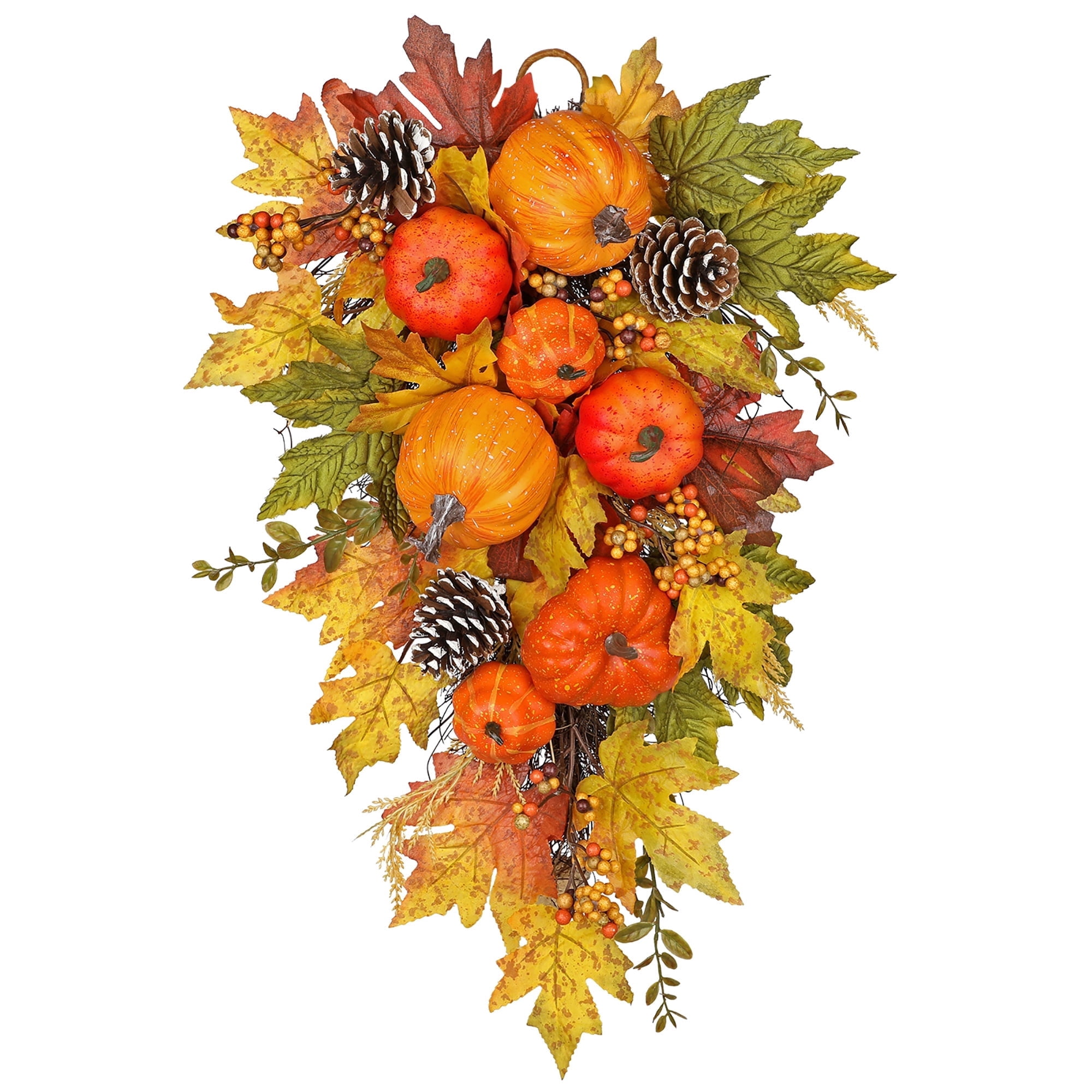 Briful 23.6” Artificial Pumpkin Harvest Teardrop Swag Fall Hanging ...