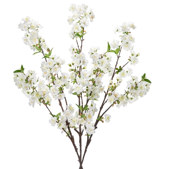 Briful 3 Pcs 39" Cherry Blossom Branches Long Stem Faux Cherry Flowers Peach Blossom Silk Flower Fake Spring White Flower Home Wedding Table Decor