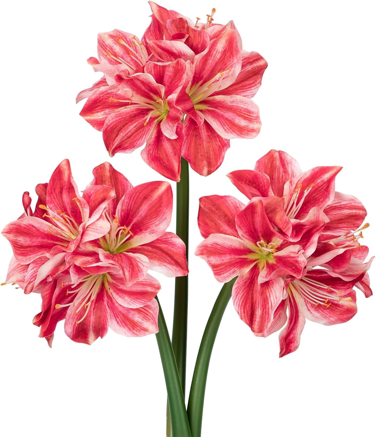 Briful 3PCS Amaryllis Artificial Flowers 17.3 Inch Faux Amaryllis Flowers Stems with 4 Heads Silk Floral Bouquet for Home Room Table Centerpiece Wedding Party Arrangements(Light Red)