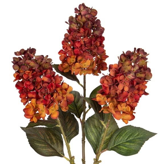 Briful 3PCS Artificial Hydrangea Flowers 28" Long Stem Silk Faux Autumn Orange Red Hydrangeas Fake Flower Floral Arrangement Wedding Bouquets for Vase Centerpieces Decor