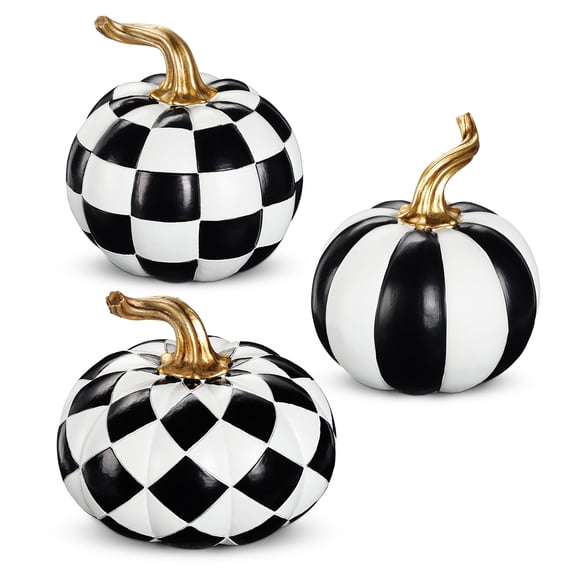 Briful 3Pcs Halloween Black and White Resin Pumpkins Modern Fall Decorative Pumpkin Set for Autumn Thanksgiving Table Centerpeice Decor