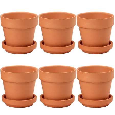 Briful 6 Pcs Terra Cotta Plant Pots 3.9"x3.9" Small Flower Pots Clay Pottery Planter with Saucer and Drainage Hole Cactus Succulent Nursery Pots Great for Plants