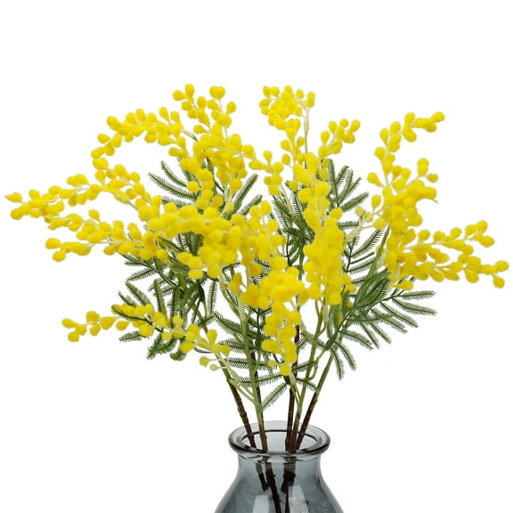 Briful 6pcs Artificial Yellow Flowers Acacia 16.5" Mimosa Flowers Spring Flower Fake Easter Flowers Stems for Wedding Home Decor Yellow Mimosa Spray Flora Pick Arrangement