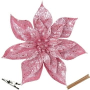 Briful 9'' Christmas Poinsettia Flowers 8PCS Glitter Artificial Flowers Large Christmas Ornament Flowers for Xmas Tree Wreath Garland Decoration Pink