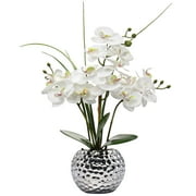 Briful Artificial White Phalaenopsis Orchid Flower Arrangements 20.8 Faux Orchid Flower in Silver Pot Orchid Centerpiece for Dining Room Table