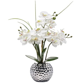 Briful Artificial White Phalaenopsis Orchid Flower Arrangements 20.8" Faux Orchid Flower in Silver Pot Orchid Centerpiece for Dining Room Table