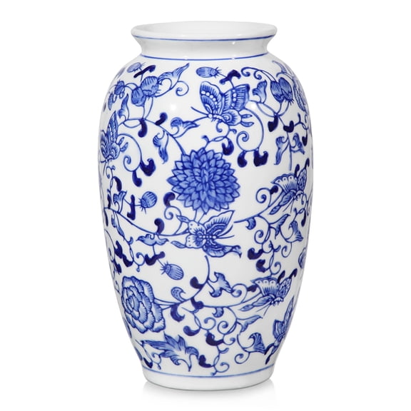 Briful Blue and White Chinoiserie Ceramic Vase, Porcelain Flower Vase for Home Decor, Dinner Table Centerpiece,8.9-Inch