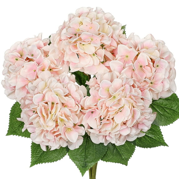 Briful Hydrangea Artificial Flower 5 Large Flower Heads Silk Faux Hydrangea Wedding Flowers Kitchen Coffee Table Home Decor Centerpieces Engagement Decoration Decor Pink White