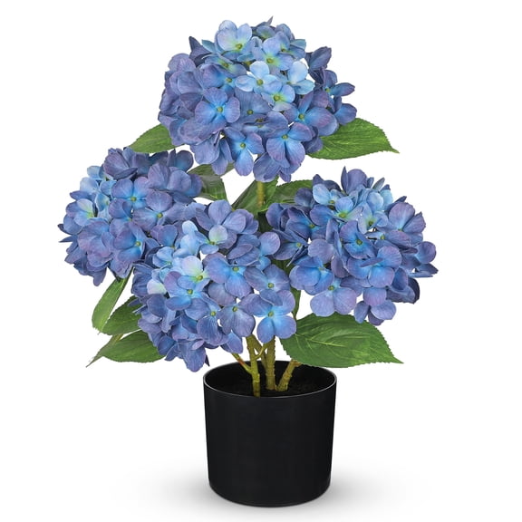 Briful Navy Blue Hydrangea Artificial Flowers in Pots 4 Heads Faux Silk Hydranges Flower Arrangements for Indoor Home Office Kitchen Table Centerpieces Wedding Decorations