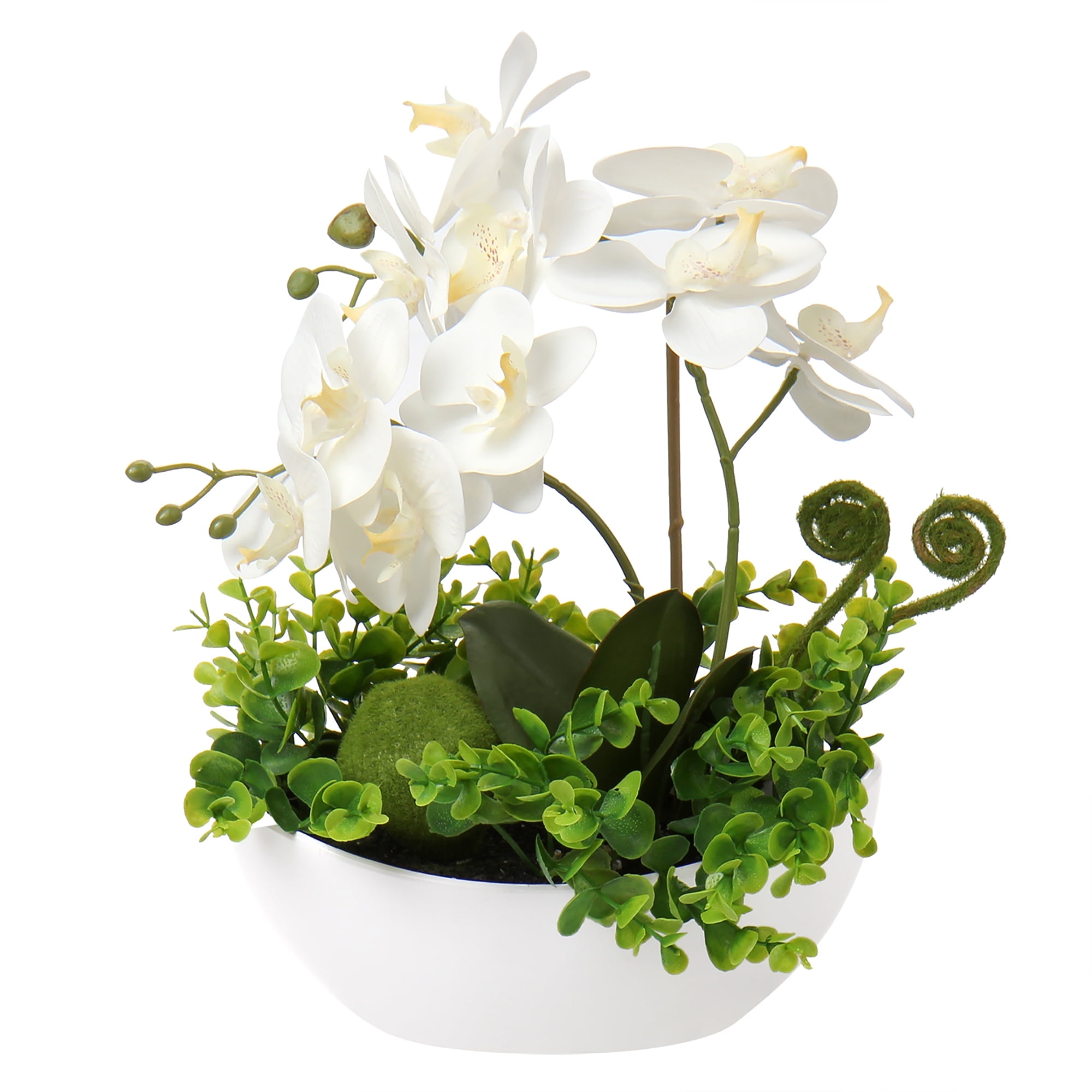 Briful Orchids Artificial Flowers 14" Large Fake Orchid White Phalaenopsis Orchid Flower Arrangements with Ceramic Vase Faux Orchid for Home Bathroom Table Centerpiece Office Wedding Decor