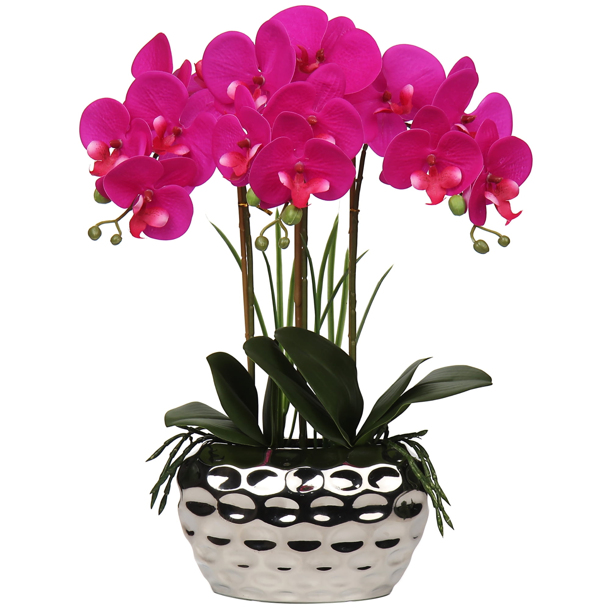 Briful Orchids Artificial Flowers 18" Purple Phalaenopsis Large Orchid with Silver Ceramic Pots Silk Faux Orchid Arrangement for Home Office Bathroom Living Room Table Decoration