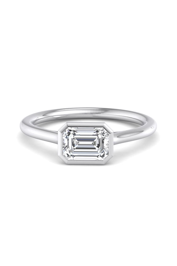 1.7 Ct Moissanite Engagement East West Ring - Emerald Cut 14K White Gold Plated Ring for Women - Bezel Set Solitaire Design - Perfect Proposal Ring - Memorable Gift for Her