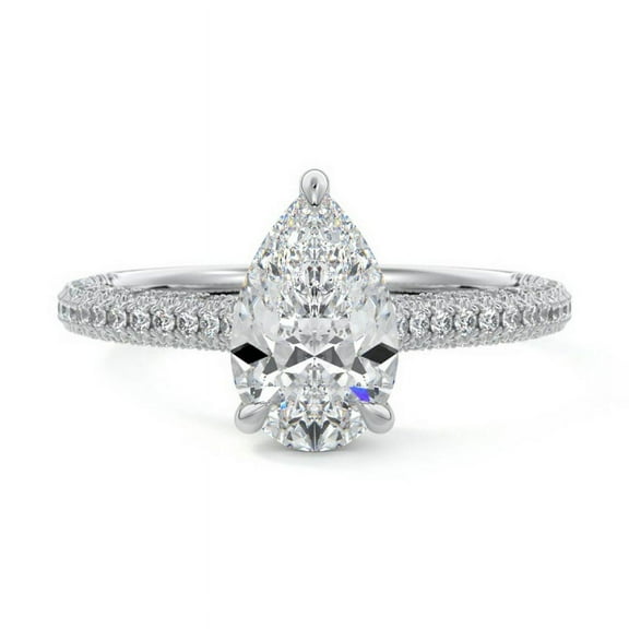 Brig Jewel 1.7 Ct Pear Cut Diamond Ring for Her - 14K White Gold Plated Rings Gifts - Engagement Wedding Anniversary Rings Gifts - Promise Gifts for Her - Hidden Halo Christmas Special Gift for Her