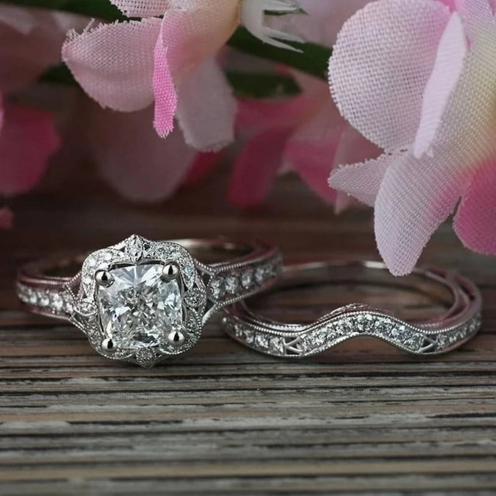 10k White Gold Ladies Princess Cut Diamond Bridal Engagement Ring Set (.43 Ctw)