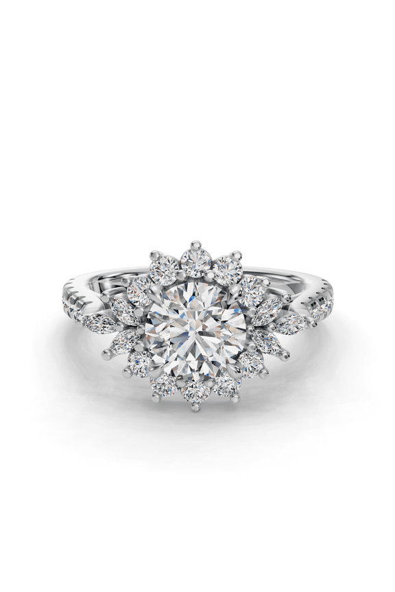 2 Ct Brilliant Round Cut Engagement Wedding Multi-Stone Ring - Classic Halo-Style Engagement Rings - Moissanite - 14K White Gold Plated - Women's Engagement Rings