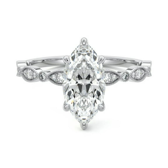 Brig Jewel Marquise Cut 1.9 Ct Excellent White Diamond Rings - 14K White Gold Plated Rings - Engagement Wedding Diamond Jewelry for Women's - Christmas Special Gift for Her - Promise Gifts for Her