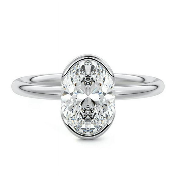 Brig Jewel Oval Cut Excellent 2.1 Ct Diamond Ring For Women's -14K White Gold Plated Diamond Ring - Bezel Set Rings for Women's - Hidden Halo Diamond Rings for Women's - Wedding Diamond Rings