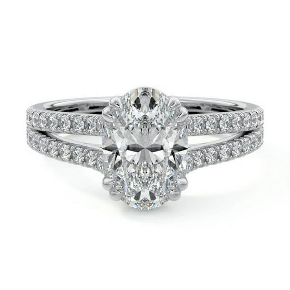 Brig Jewel Oval Cut Excellent 2 Ct Diamond Ring For Women's - 14K White Gold Plated Rings - Multi Diamond Rings for Women's - Eternity Band Diamond Rings - Surprise Diamond Ring for Women's