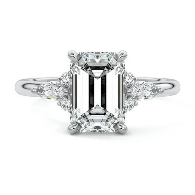 Brig Jewel Silver 14K White Gold Over Ring Emerald Cut Excellent 2 Ct