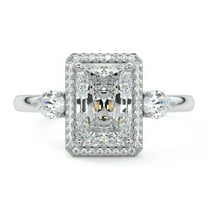 Brig Jewel 14K White Gold Plated Ring - Radiant Cut Excellent 2 Ct Diamond Ring For Women's - Three Stone Diamond Rings - Hidden Halo Diamond Rings for Women's - Diamond Rings - Halo Rings Gift