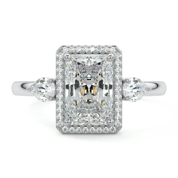 Brig Jewel 14K White Gold Plated Ring - Radiant Cut Excellent 2 Ct Diamond Ring For Women's - Three Stone Diamond Rings - Hidden Halo Diamond Rings for Women's - Diamond Rings - Halo Rings Gift