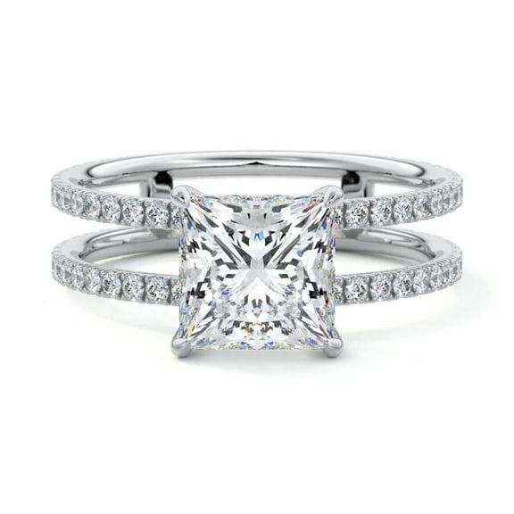 Brig Jewel 14K White Gold Plated Ring for Her - Oval Cut Excellent 1.9 Ct Diamond Ring For Women's - Two Band Eternity Diamond Rings for Women's - Solitaire with Accent Diamond Ring for Women's