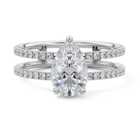 Brig Jewel White Gold Plated 14K Diamond Ring - Pear Cut Excellent 1.9 Ct Diamond Ring For Women's - Two Band Eternity Diamond Rings for Women's - Solitaire with Accent Diamond Ring for Women's