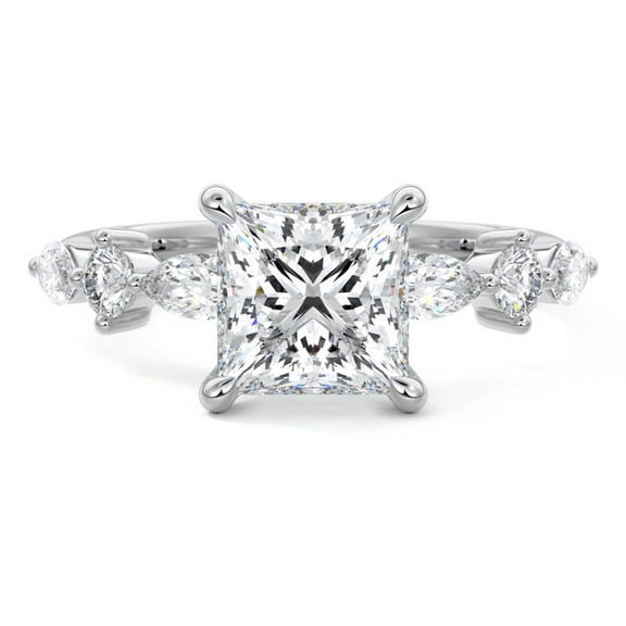 Brig Jewel White Gold Over 14K Silver Diamond Ring - Princess Cut 1.8 Ct VVS1/D Diamond Solitaire Rings - Simple One Stone Wedding Engagement Ring For Women's - Forever Diamond Ring for Women's