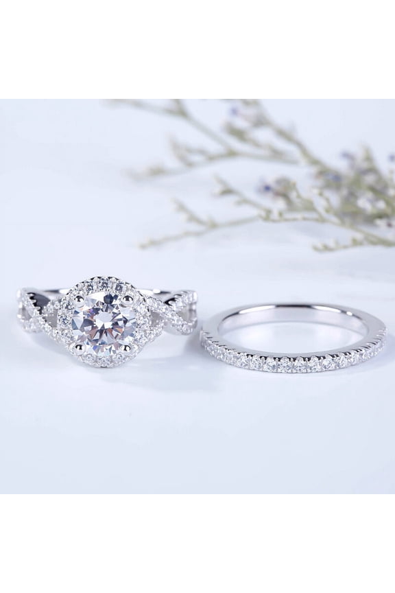 ry 14K White Gold Plated Moissanite Ring - 1.8 Ct Oval Excellent Cut Engagement Ring - Twisted Prong Set Halo Wedding Ring for Women's - Ever & Ever Moissanite Ring Style