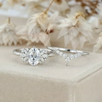 Brig Jewelry 14K White Gold Plated Rings - 2 Ct Oval Cut Moissanite Ring - Bridal Set Anniversary Jewelry - Women's Cluster Moissanite Wedding Rings