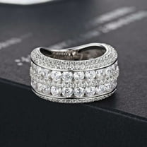 Brig Jewelry 14K White Gold Ring - 2.2 Ct Round Cut Moissanite Jewelry for Men - Multi-Row Gift for Wife - Wedding Silver Ring for Bridesmaids