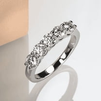 Brig Jewelry 14K White Gold Ring - Prong Set 2.8 Ct Round Moissanite - Five Stone Wedding Engagement Ring - Modern Women's Engagement Ring - Half Eternity Band Style