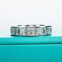 Brig Jewelry 3.2 Ct Princess Cut Moissanite Wedding Band - Channel Set Engagement Ring - Moissanite Band in 14K White Gold Plated - Gift for Wife - Women's Moissanite Anniversary Ring