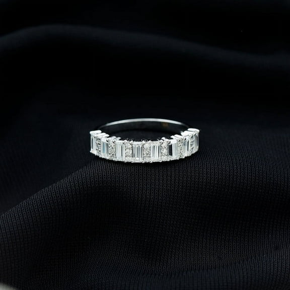 Brig Jewelry 3 Ct Baguette Cut Lab Moissanite Ring - 14K White Gold Plated Women's Rings - Stacking Wedding Engagement Rings - Anniversary & Birthday Gift Moissanite Jewelry