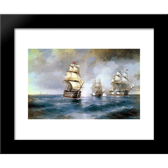 Brig Mercury Attacked by Two Turkish Ships 20x24 Framed Art Print by Aivazovs...