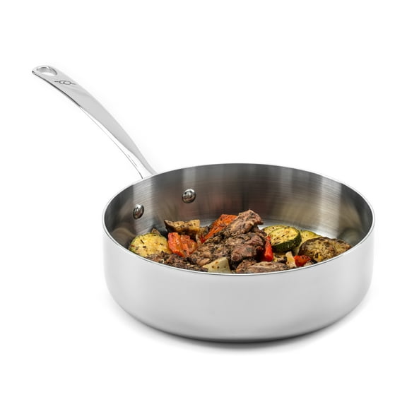 Brigade Kitchen Stainless Steel Saute Pan with Lid, 3 Quart - Induction Compatible Cookware | Naturally Nonstick and Nontoxic