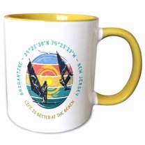 3drose, Brigantine, Atlantic County, New Jersey. Summer Beach Vacations, 15oz Two-tone Yellow Mug