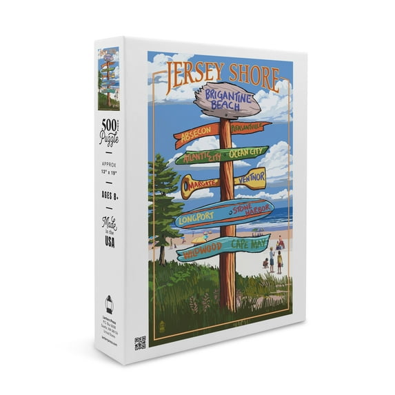 Brigantine Beach, New Jersey, Destinations Signpost (19x27 inches, Premium 500 Piece Jigsaw Puzzle for Adults and Family, Made in USA)