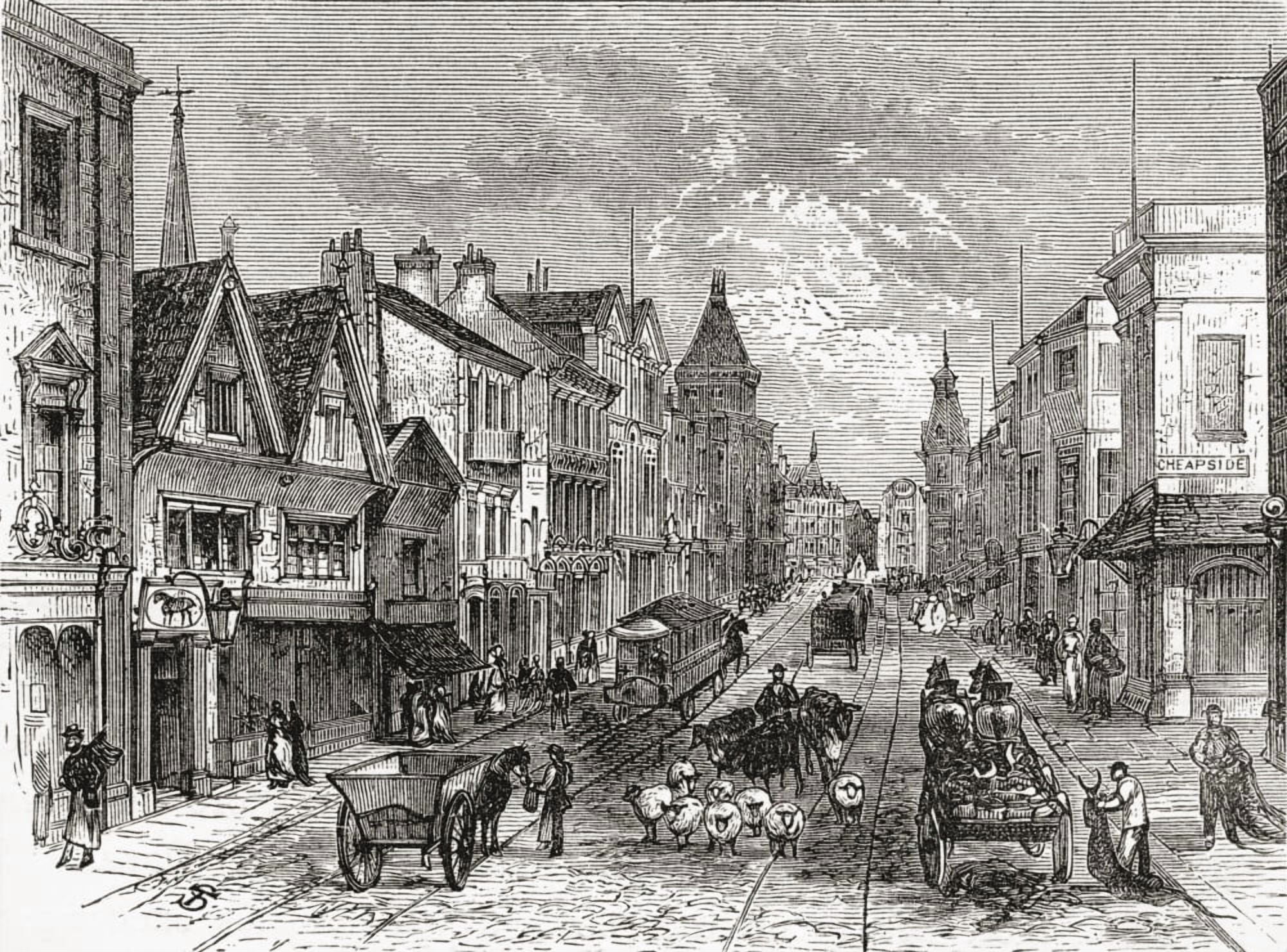 Briggate Leeds Yorkshire England In The Late 19Th Century From Our Own Country Published 1898 Canvas Art - Ken Welsh Design Pics (17 x 12)