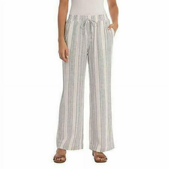 Briggs Ladies' Linen Blend Pant (Beige Stripes, Medium)