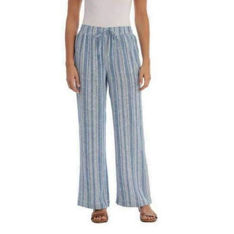 Briggs Ladies' Linen Blend Pull-On Lose Fit Pants, Blue Stripe, XL - NEW