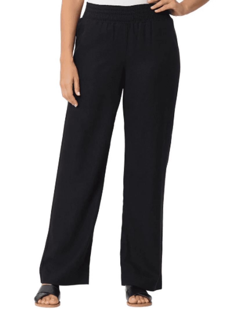 Briggs Women's Linen Rayon Blend Palazzo Pull On Pants, Black, Medium