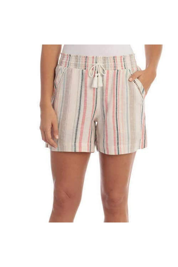 Ladies' Linen Blend Pull-On Short Multi Stripe Pink, Large
