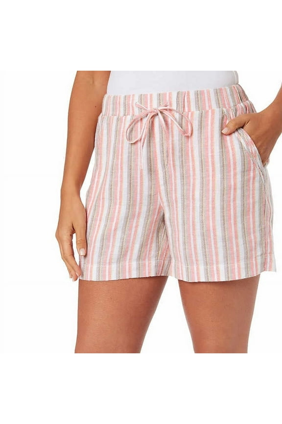 Ladies' Linen Blend Pull-On Short Size: M, Color: Pink Stripe