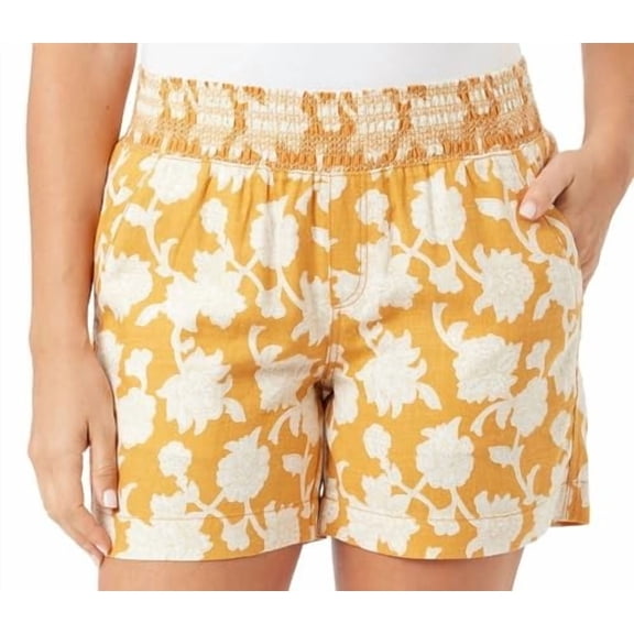 Briggs Ladies' Linen Blend Relaxed Fit Short, Orange Floral Large 5" Inseam