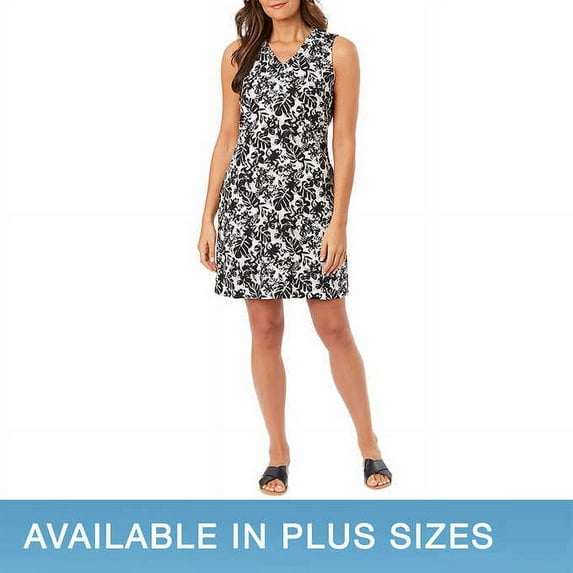 Briggs Ladies' Ruffle V-Neck Linen Blend Dress Size: XL, Color: Black/White