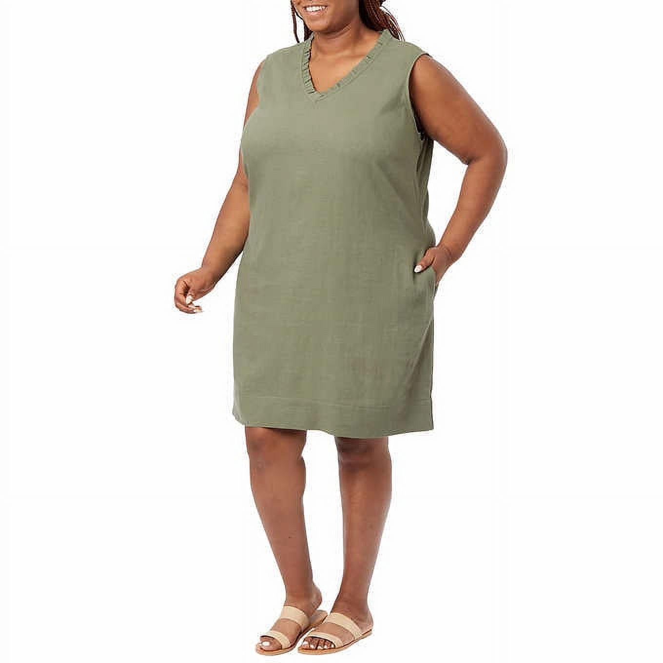 Briggs Ladies' Ruffle V-Neck Linen Blend Dress Size: XL, Color: Olive Green Briggs Ladies' Ruffle V-Neck Linen Blend Dress Size: XL, Color: Olive Green