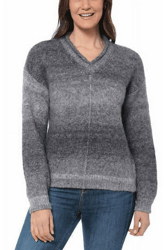 Ladies' V-Neck Ombre Sweater Black Large